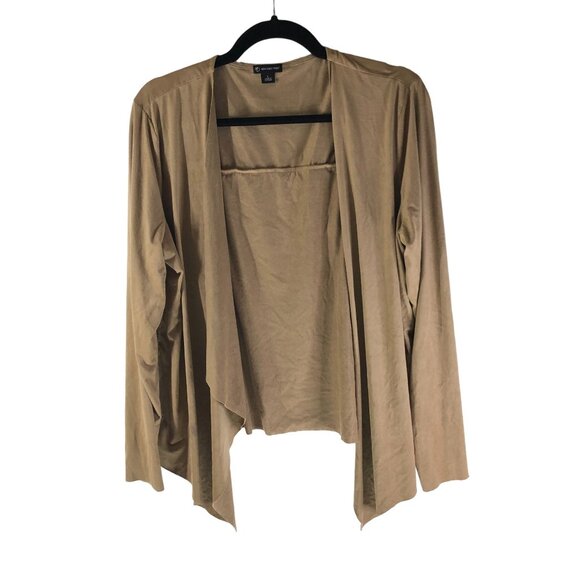 New Directions Womens Open Front Fringe Cardigan Faux Suede Beige L - Picture 1 of 5